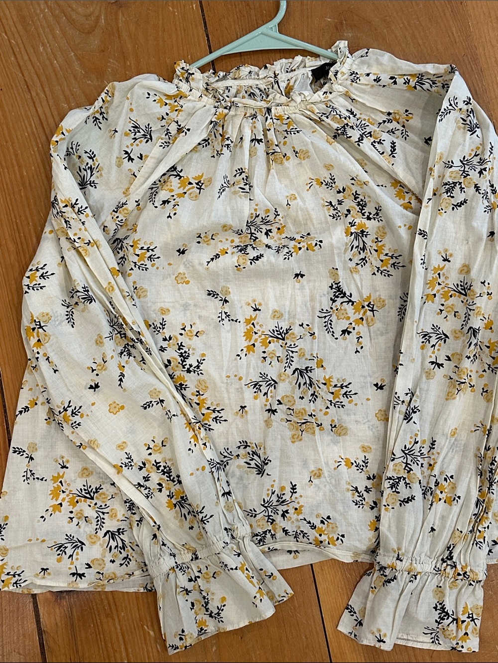 J. Crew Cream Floral Boho Blouse with Yellow & Black Print